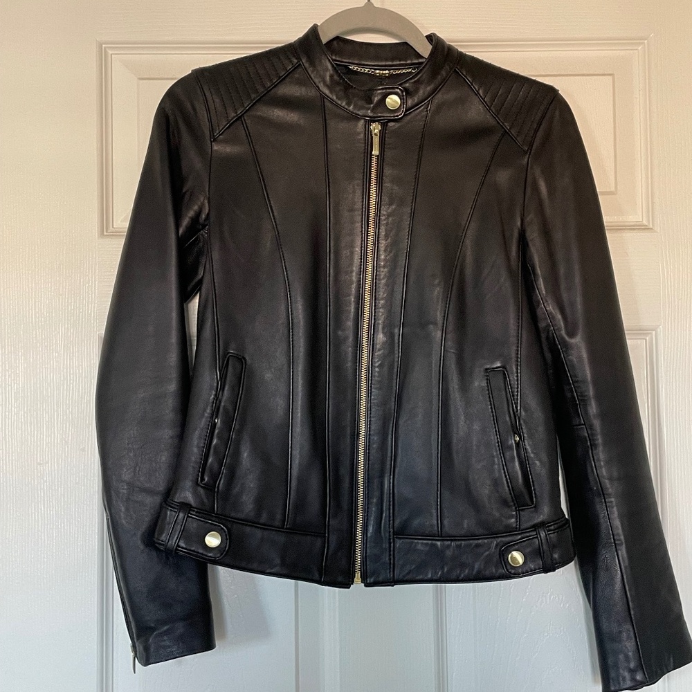 Cole Haan Lamb skin Leather Moto Jacket XS
